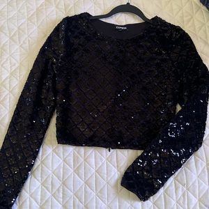 Long sleeve Sequin black crop top with back zipper